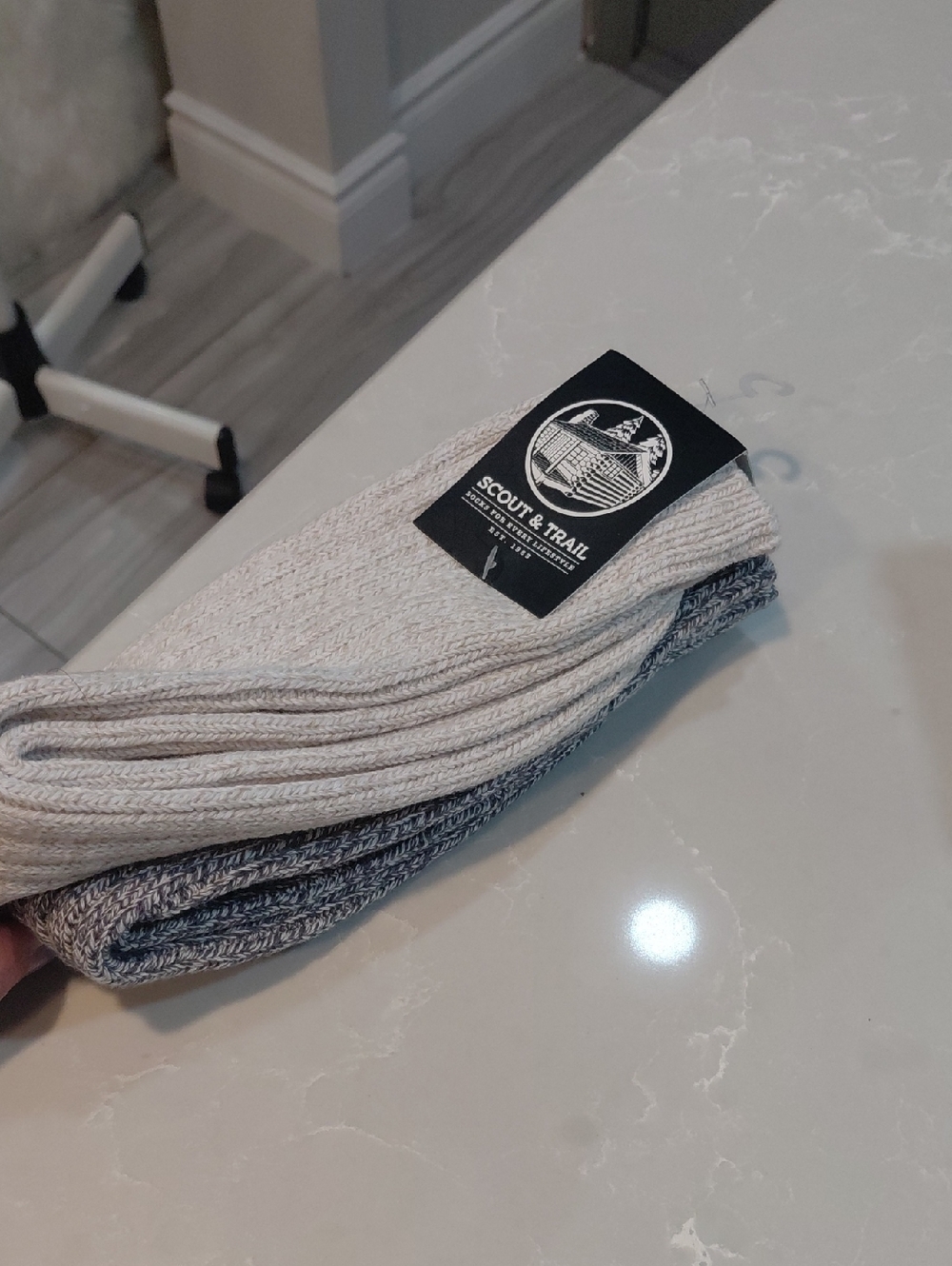 Women Ribbed Crew Socks - Beige and Gray (2-Pack) 93% Cotton